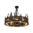 Front angled lit view showing elk and pine silhouettes glowing warmly.