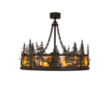 Front lit view displaying forest silhouette with warm amber glow.