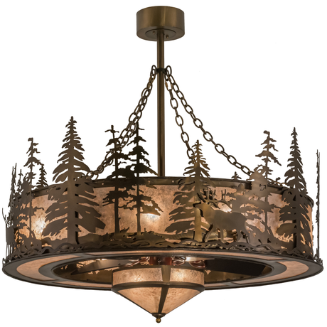 Elk at Dusk Chandel-Air illuminated with silver mica shade and forest design.
