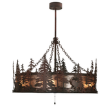 Side lit angled view revealing elk silhouette and pine forest pattern.