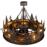 Top angled lit view showing forest design and suspended chain details.