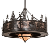 Unlit front angle view of Elk at Dusk Chandel-Air highlighting elk and pine forest design.