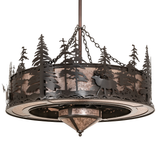 Front unlit view highlighting elk design and layered pine tree frame.