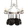 Straight front view of Eloise chandelier with hanging cookware.