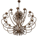 Angled view of Fernando chandelier highlighting hand forged scrollwork frame.