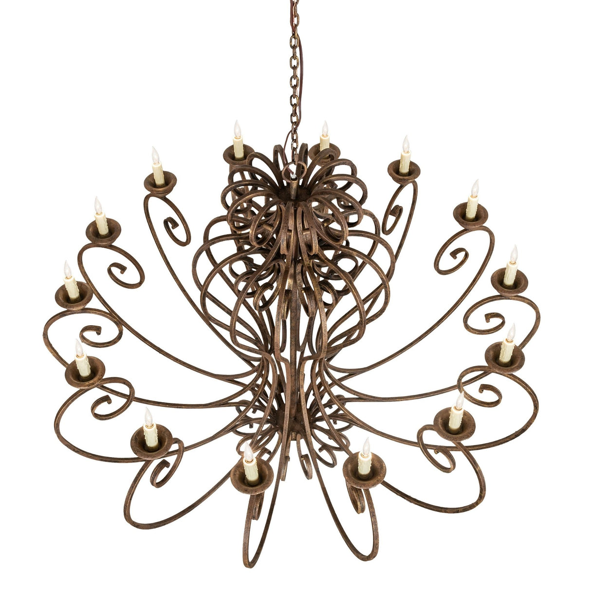 Top view of Fernando chandelier showing iron scrollwork design.