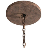 Close-up of chandelier canopy and hanging chain in antiquity finish.