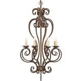 Closeup of chandelier tier showing scrollwork and faux candlelights.