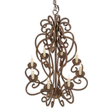 Top angle view of three-tier chandelier showing stacked fixture design.