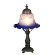 Fluted Bell White and Blue Mini Lamp with a scalloped glass shade and bronze base.