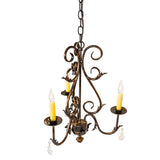 Top angle view of French Elegance chandelier highlighting scroll arms and candle sleeves.