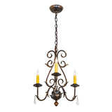 Full-length of the French Elegance 3-light chandelier including canopy and chain suspension.