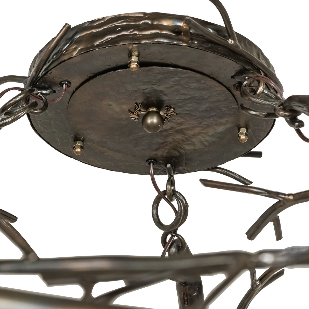 Ceiling canopy and chain detail of Gardner chandelier mounting.