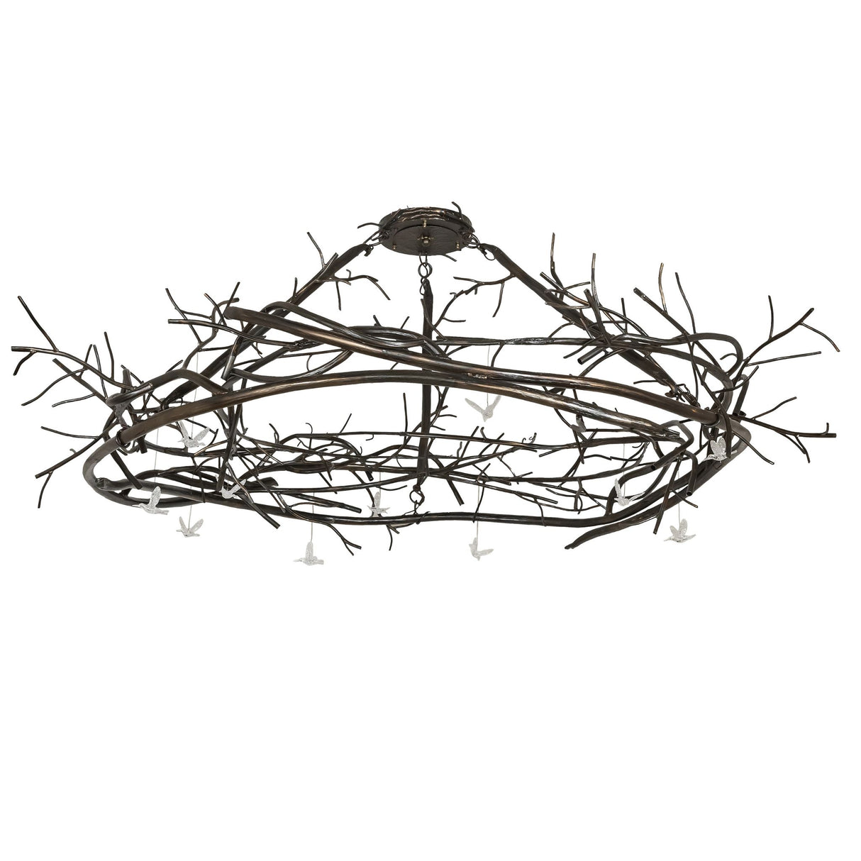 Unlit branch-style chandelier with dark burnished antique copper finish.