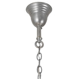 Ceiling canopy and chain detail of gas and electric 6 light chandelier in light sandstone finish.