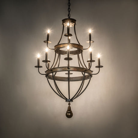 Georgetown 12 light chandelier illuminating interior with warm candle-style glow.