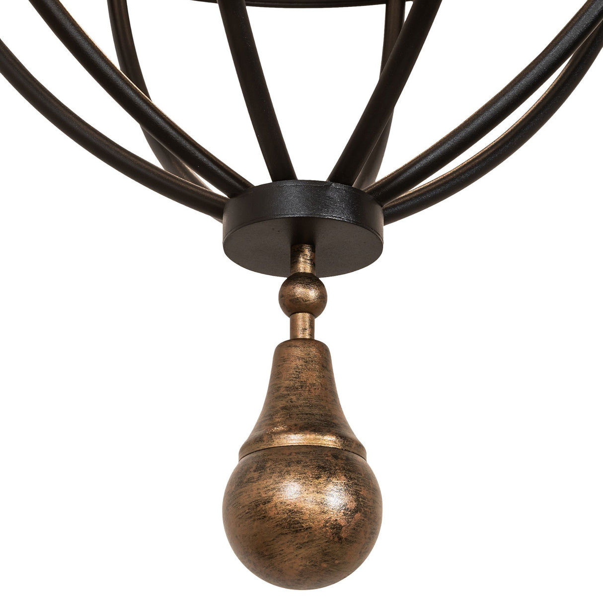 Close-up of pear-shaped finial and lower frame detailing.