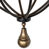 Close-up of Georgetown chandelier pear-shaped finial in brushed gold finish.