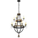 Full view of Georgetown 12 light chandelier with adjustable chain and tiered ring design.