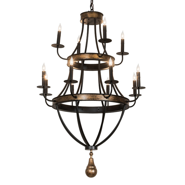 Georgetown 12 light chandelier illuminated with warm candle-style bulbs.