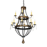Georgetown 12 light chandelier lit with textured black frame and brushed gold accents.
