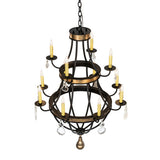 Top angle view of chandelier showing dual ring construction and candle arms.