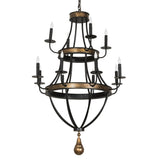 Georgetown 12 light chandelier unlit showing black frame and brushed gold bands.