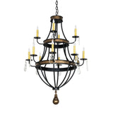 Georgetown 12 light chandelier unlit showing textured black finish and crystal accents.