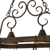 Gilded tobacco finish detail on Elana pot rack frame.