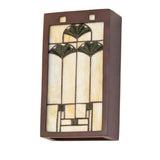 Perspective view of Ginkgo wall sconce showcasing its elegant stained glass.