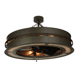 Bottom view showing integrated bronze fan and glowing amber diffuser.