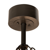 Ceiling canopy and rod detail of Golden Forge Chandel-Air in bronze finish.