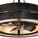 Close-up showing intricate fan detail and hammered iron craftsmanship.