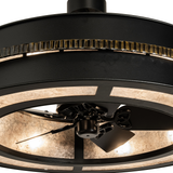 Close-up showing fan detail and illuminated mica texture.