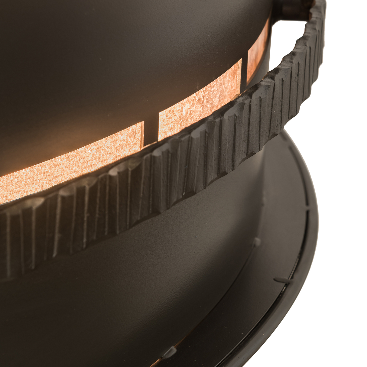 Close-up of illuminated mica diffuser and bronze band texture on Chandel-Air.