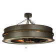 Front view of illuminated Golden Forge Chandel-Air with hammered copper band.