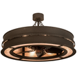 Lit angled view of 44" Golden Forge Chandel-Air with Silver Mica diffuser and Dark Roast finish.