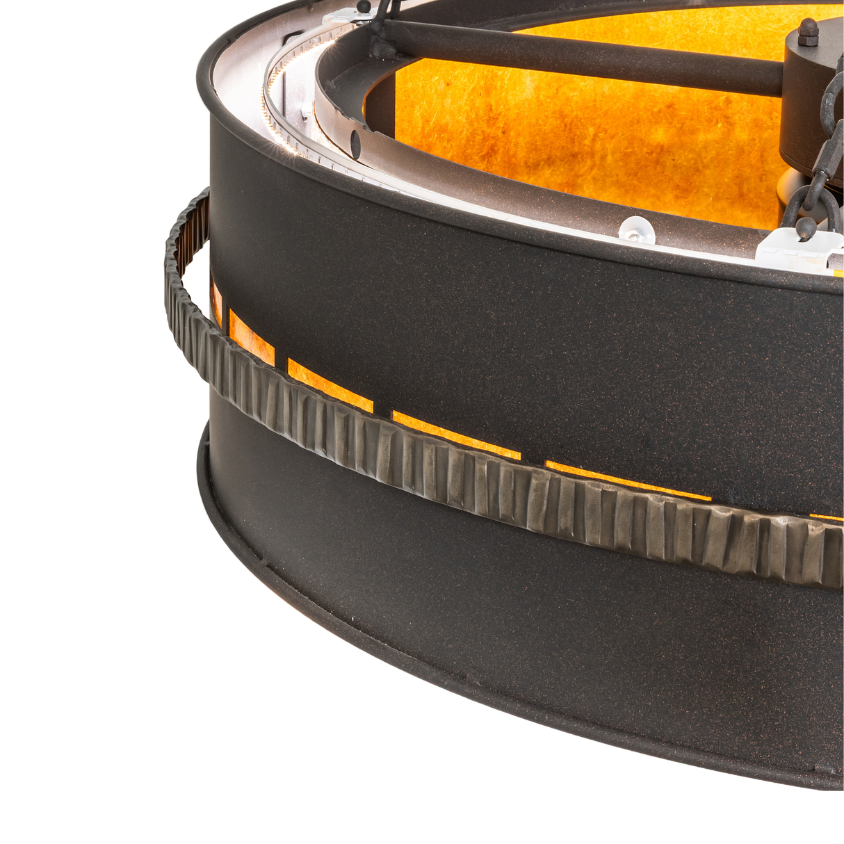 Detailed view of handcrafted hammered metal band.