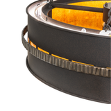 Detailed view of handcrafted hammered metal band.