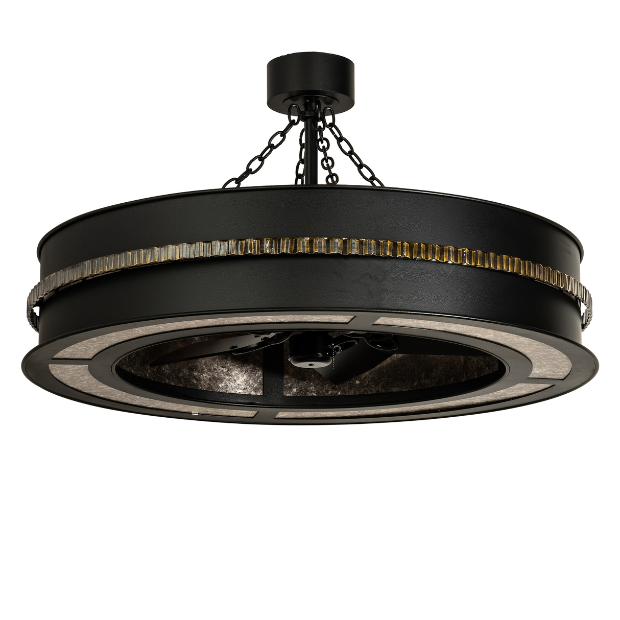 Unlit front angle highlighting circular frame and textured band detail.