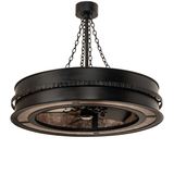 Unlit side angle showing hand-hammered iron frame and mica panels.