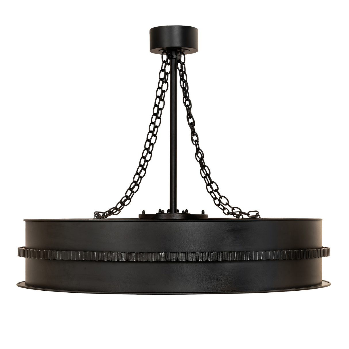 Unlit profile view emphasizing satin black finish and circular form.