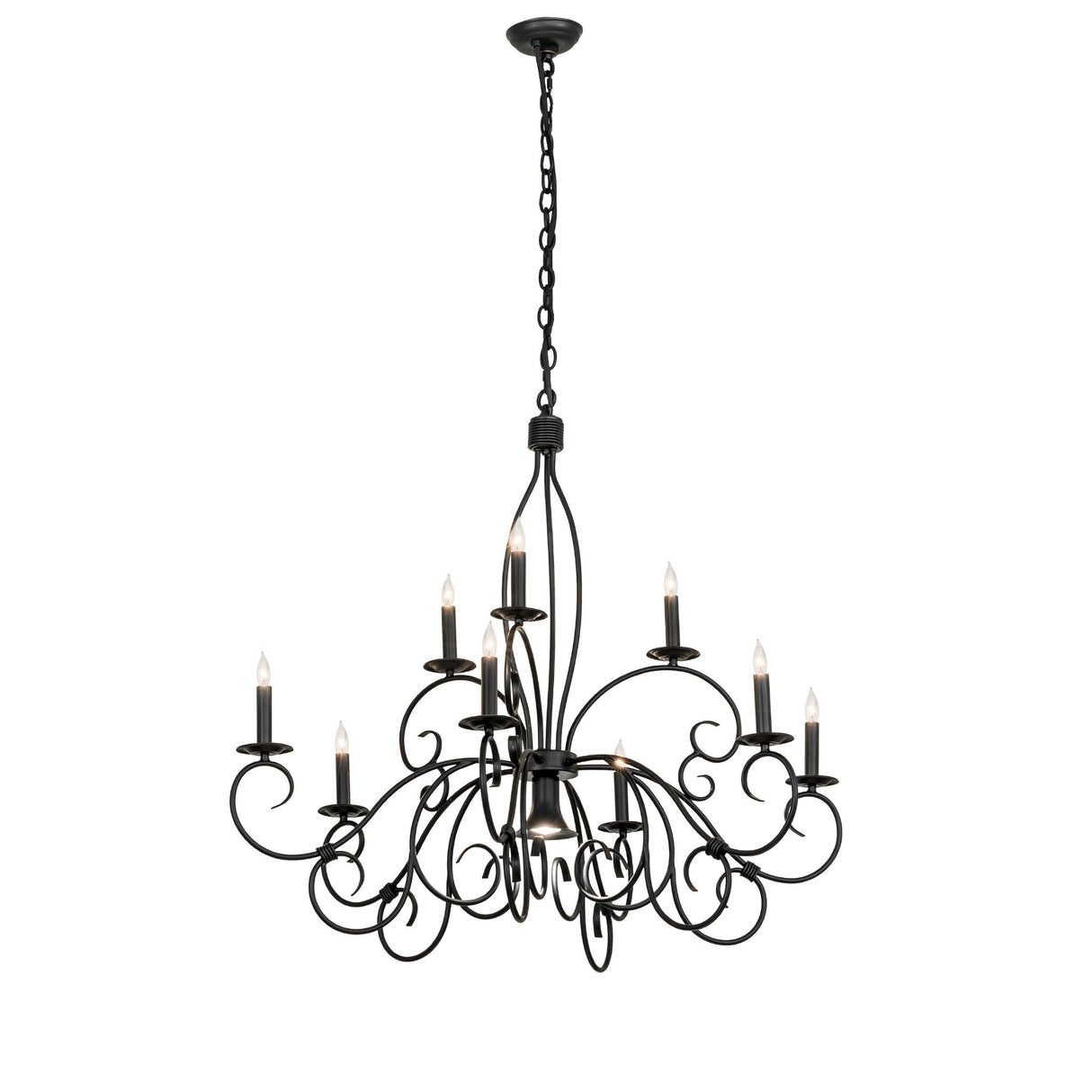 Full hanging view of Grace wrought iron chandelier.