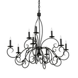 Unlit view of Grace chandelier with scrolled wrought iron arms.