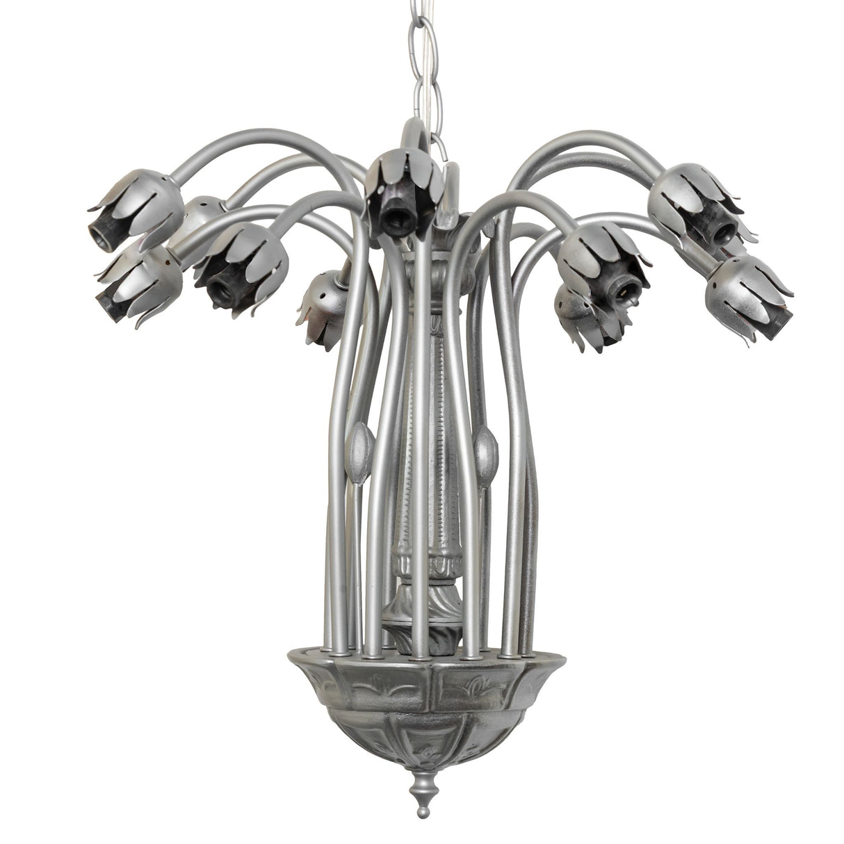 Metal frame of pond lily chandelier without shades.