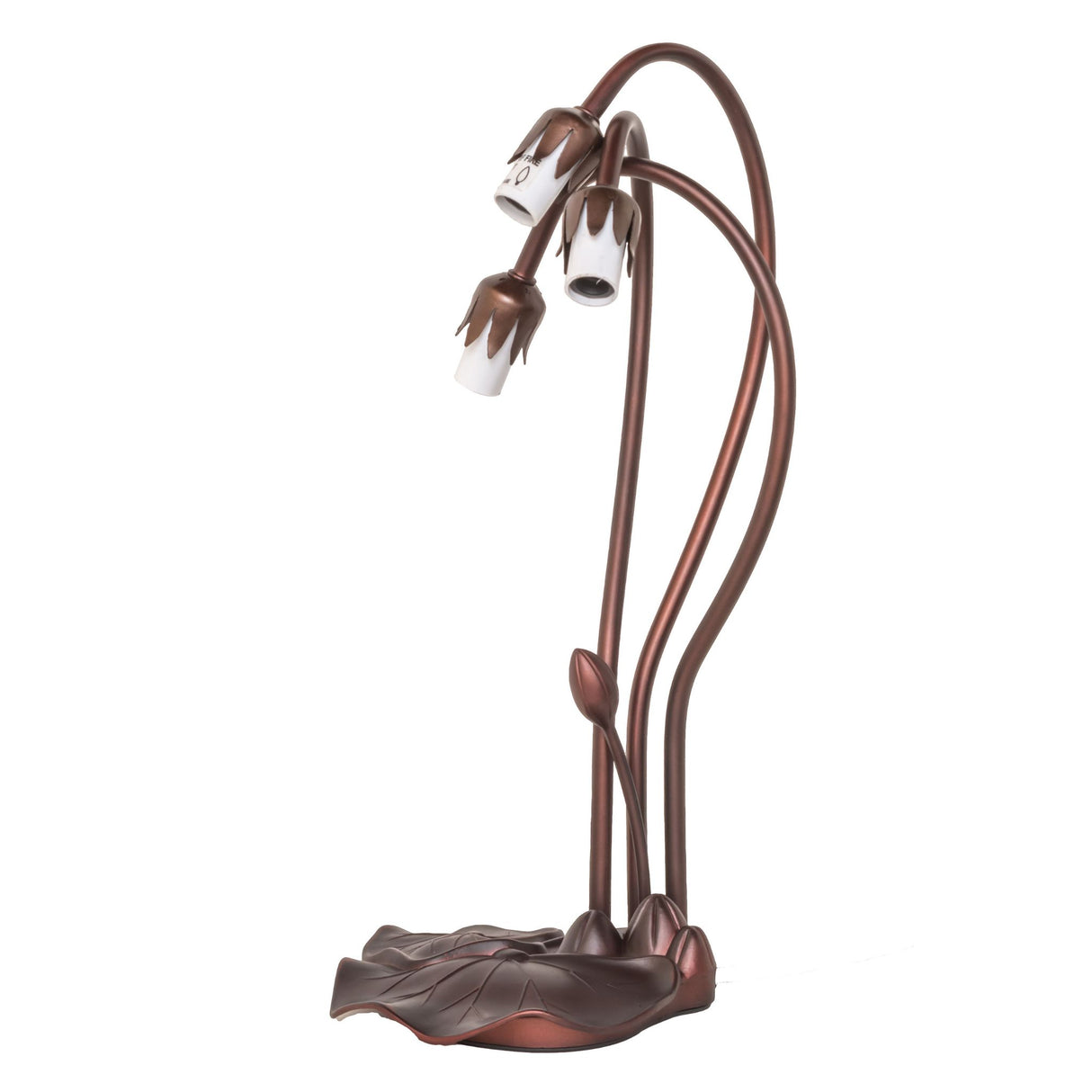 view of frame without shades on green pond lily accent lamp highlighting structural details.