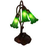 top view of green pond lily accent lamp showcasing detailed shade arrangement.