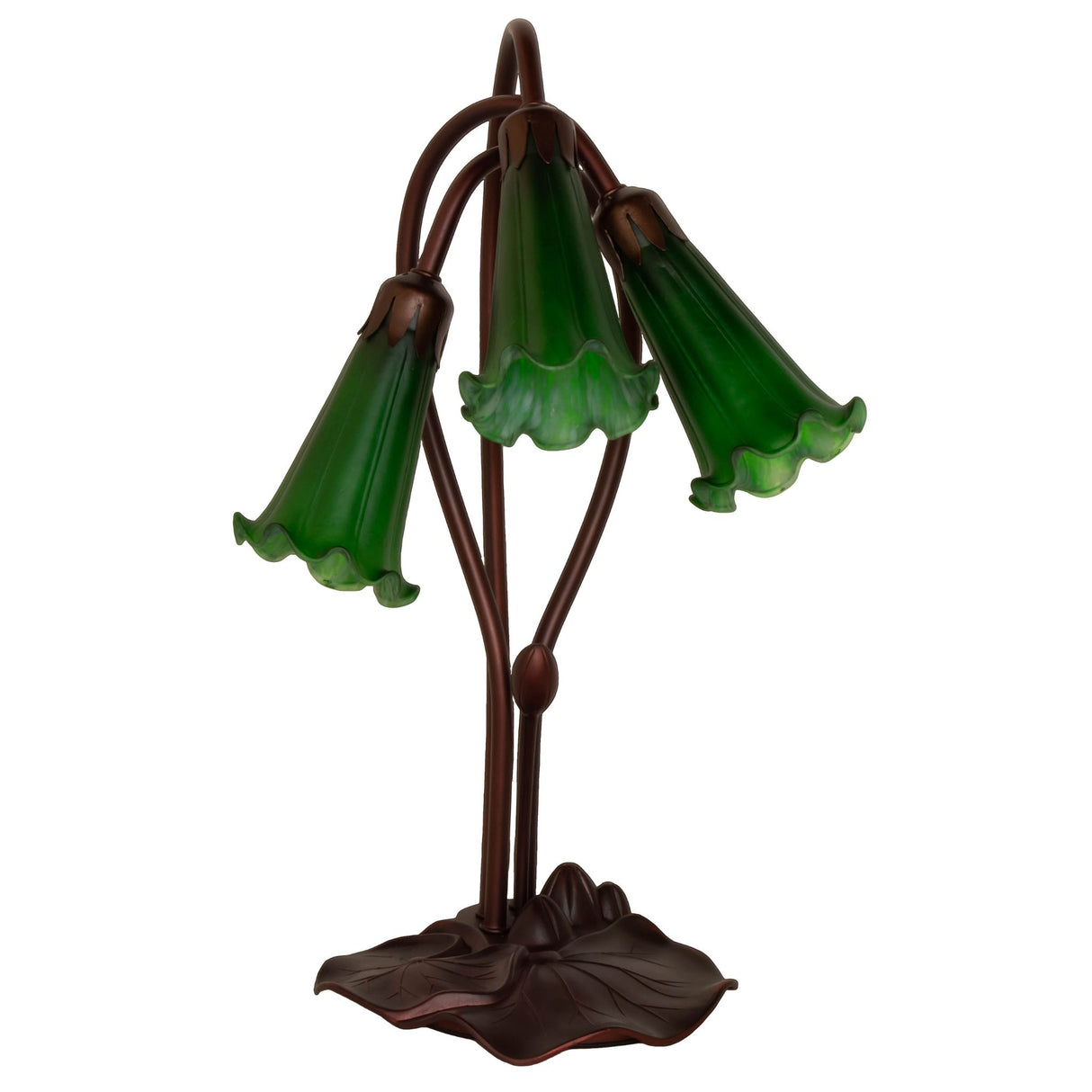 unlit view of green pond lily accent lamp showcasing intricate craftsmanship and natural elegance.