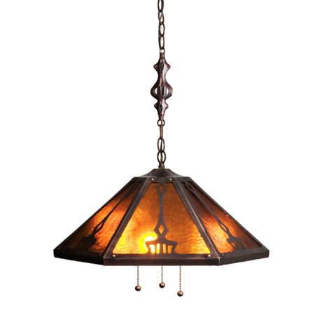 21" wide Grenway Pendant with a warm amber glow and antique-inspired design.