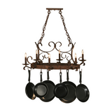 Handcrafted 6-light oval pot rack with candle-style bulbs.